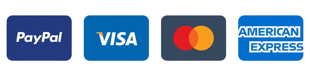 PayPal, Visa, Mastercard, and American Express accepted